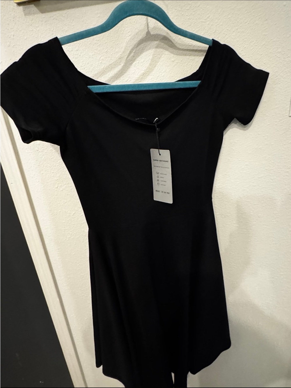 Off-Shoulder Black Mini Dress with Flared Skirt
